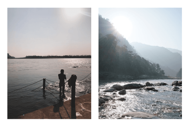 Taking a dip in the  sacred waters of the Ganga River Rishikesh